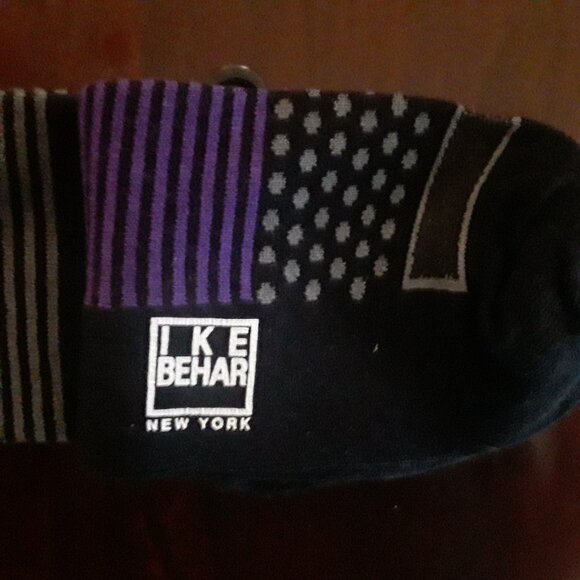 Ike Behar NWT Men's Size 10-13 Black w/Gray & Purple Dress Socks - Picture 3 of 4